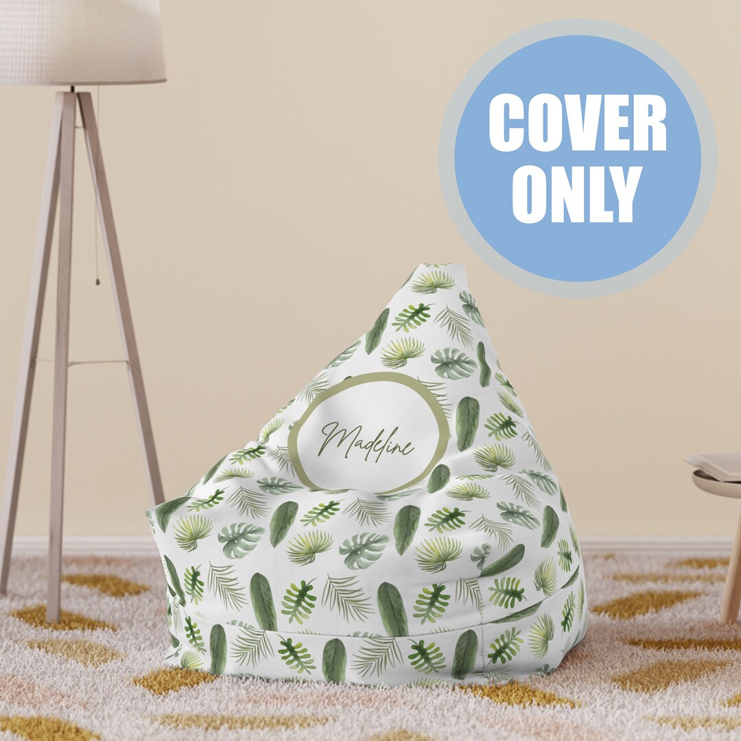 Personalized Name Bean Bag Chair Cover for Kids, Greenery Design Bean