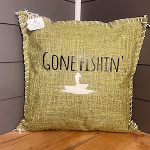 Gone Fishin'. Pillow Cover. Personalize pillow cover for cottage, cabin, lake house, summer decor, fishing decor, fish, boat, gift for dad