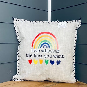 Custom Pride Home Decor Pillow Cover. Love whoever. Pillow Cover. Personalize pillow for homosexual, pride decor, love, rainbow