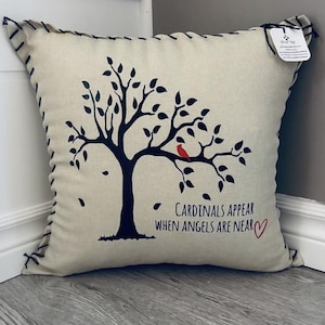 Outdoor Waterproof Throw Pillow &quot;Cardinals Appear.&quot; Home Pillow, Personalize for outdoors, cardinals, bird lover, gift, angels, memories