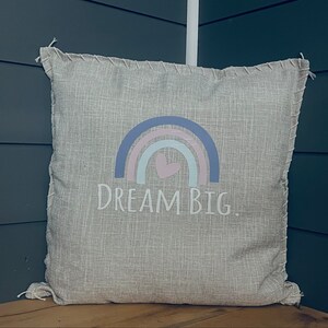 Custom Bedroom Home Decor Throw Pillow Gift. Dream Big. Pillow Cover. Personalize pillow for little girl, nursery, rainbow room,girl bedroom