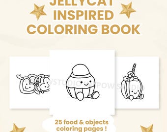 Coloring book jellycat inspired food and objects: 25 pages PDF to download | Digital coloring book | Simple & easy coloring | relaxing