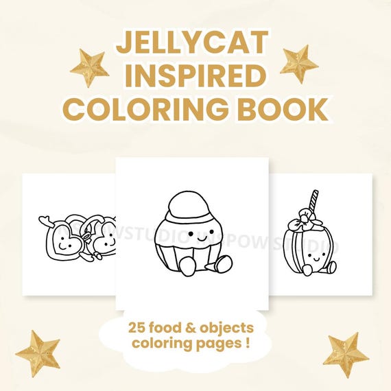 Coloring book jellycat inspired food and objects : 25 pages PDF to download | Digital coloring book | Simple & easy coloring | relaxing