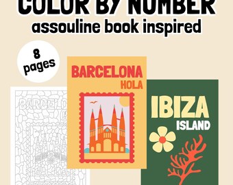 8 Color by Number Coloring Pages | Digital coloring pages for tablet | Assouline book design inspired | Printable PDF