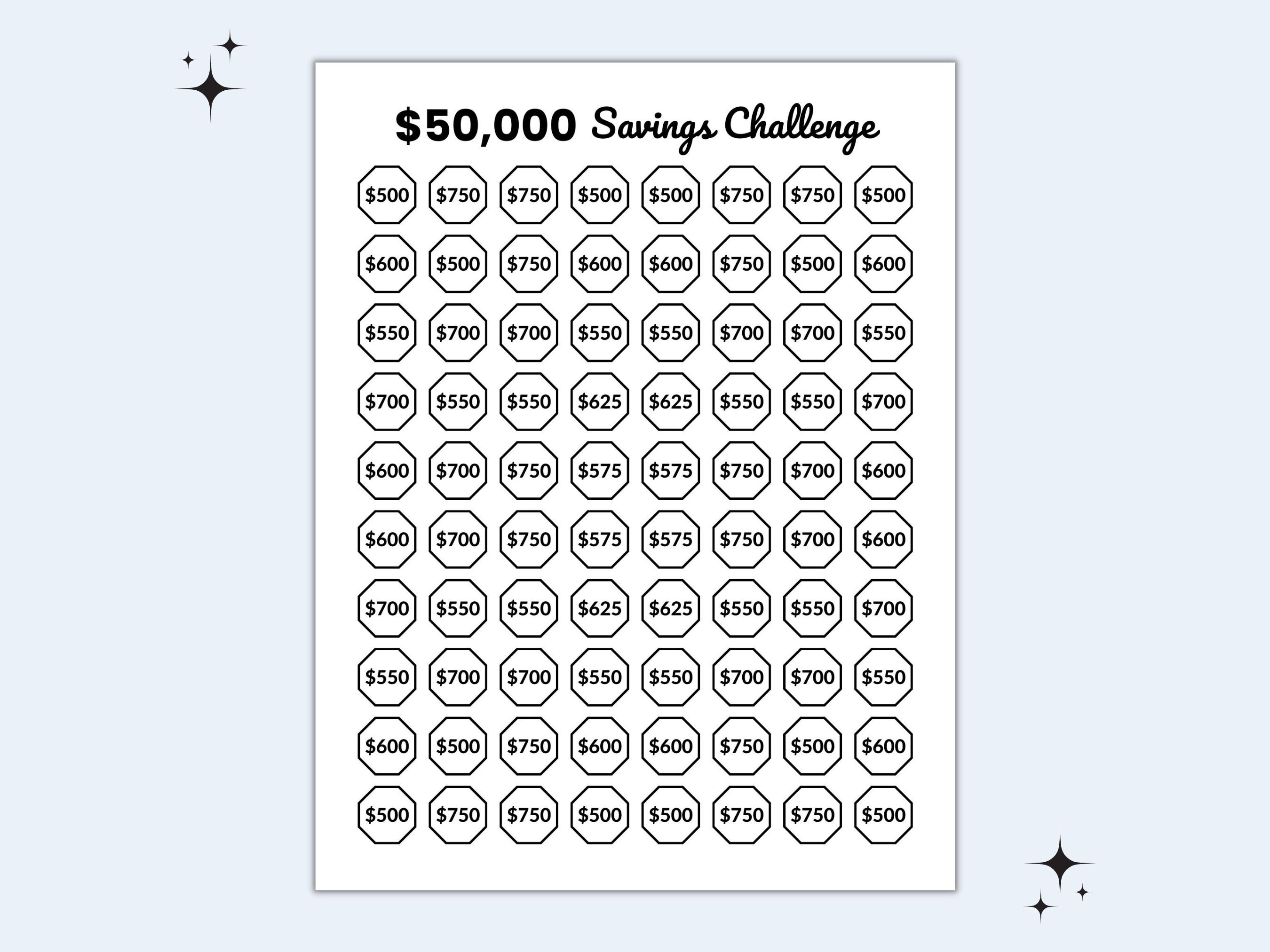 50000 Savings Challenge, Savings Tracker Template, 50k Savings Tracker ...