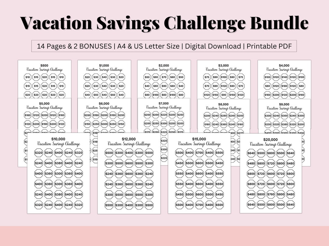 Vacation Savings Challenge Bundle, Savings Tracker Printable, Vacation ...