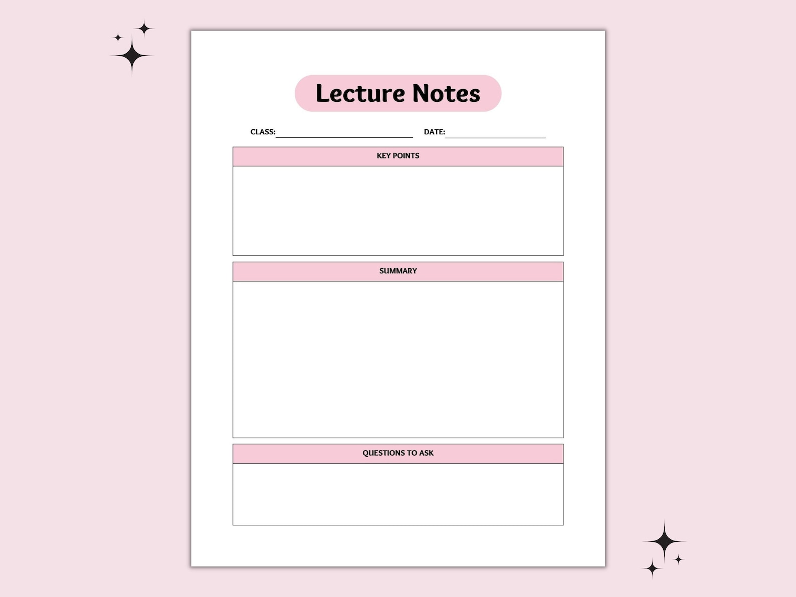 Lecture Notes Template, Printable Lecture Notes, College Planner, Study ...
