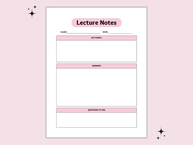 Lecture Notes Template, Printable Lecture Notes, College Planner, Study ...