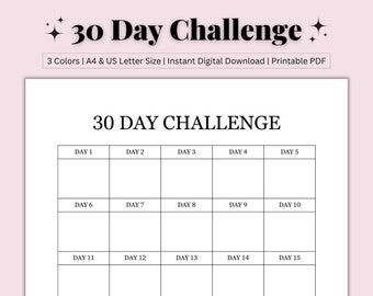 30 Day Challenge Tracker, 30 Day Planner, Goal Setting Planner, Habit Planner, Monthly Goals, Habit Tracker, Printable PDF, US Letter/A4