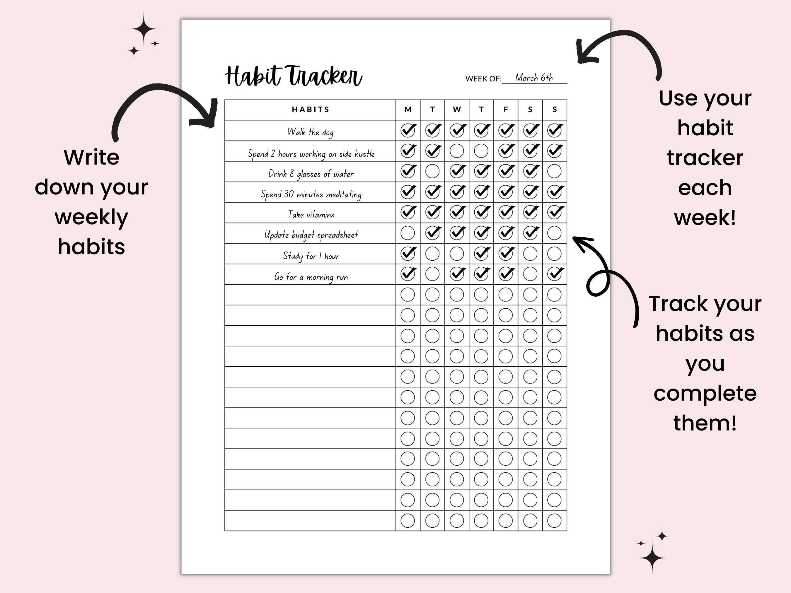 Weekly Habit Tracker, Printable Habit Tracker, Wellness, Productivity ...