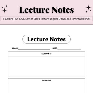 Lecture Notes Template, Printable Lecture Notes, College Planner, Study ...
