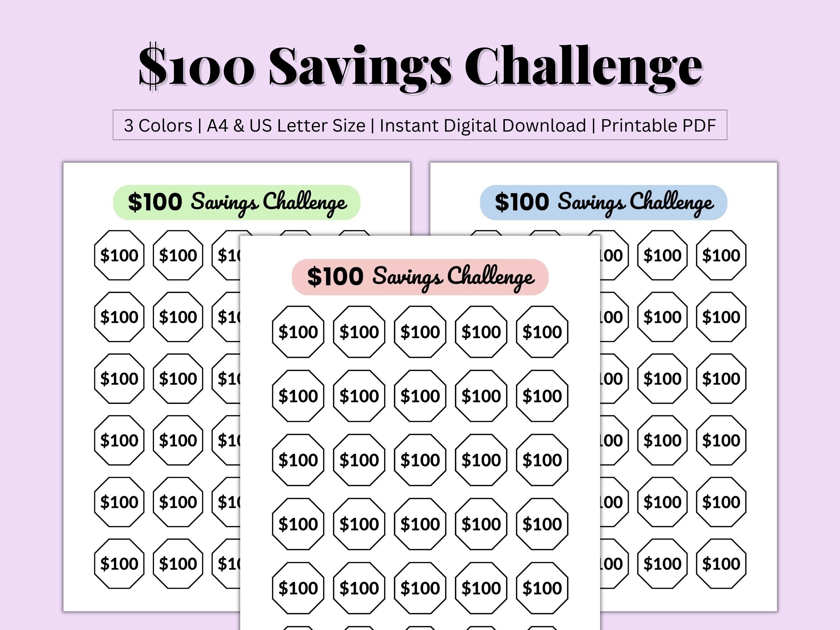 100 Dollar Savings Challenge, Money Saving Challenge, 100 Savings