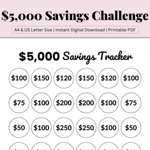 5000 Savings Challenge, 5k Savings Tracker, 5,000 Savings Tracker, Saving Money, 5k Savings, 5000 Money Challenge, 5k Savings Challenge, PDF