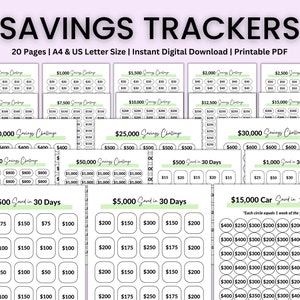 Rastreador de Poupança para Impressão, Desafio do Rastreador de Poupança, Desafio de Economia de Dinheiro, Orçamento, Pagamento de Dívidas, Finanças, PDF para Impressão, Carta EUA/A4