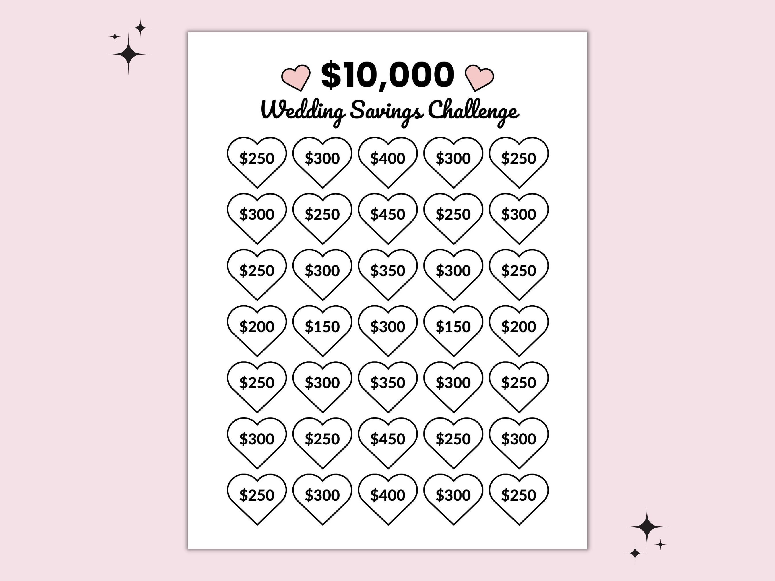 Wedding Savings Challenge Printable, 10k Savings, 10000 Savings Tracker,  Wedding Budget Template, Money Challenge, PDF, US Letter/a4 - Etsy, image size:2700x2025