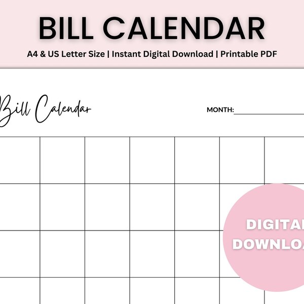Free Printable Bill Calendar - Etsy