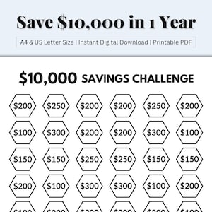10000 Savings Challenge Printable, 10k Savings, 10000 Savings Tracker, Finance Challenge, 10k Savings Challenge, Saving Money, Printable PDF