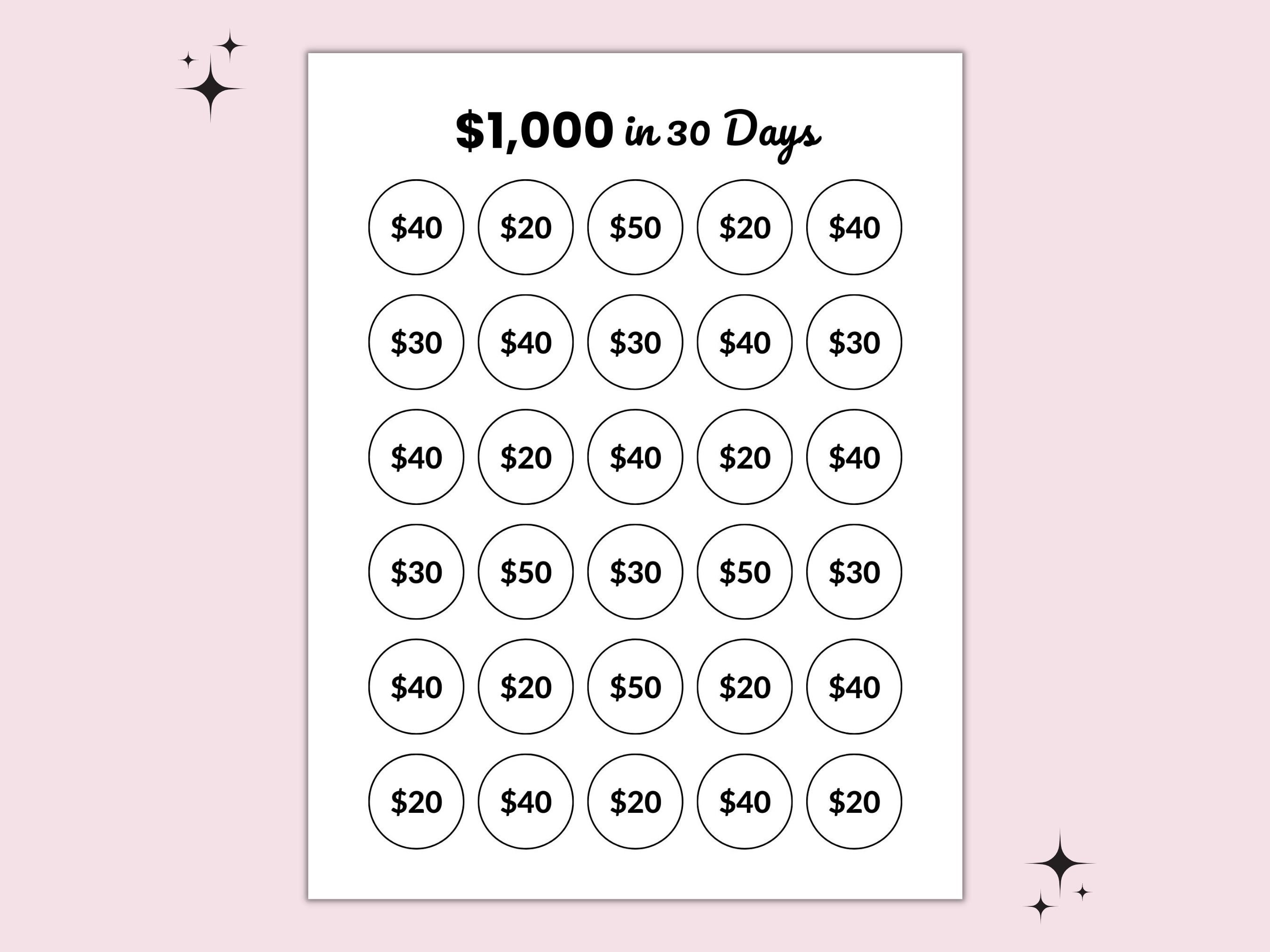 1000 Savings Challenge Printable 1000 Dollars in 30 Days Money 1000 Savings Challenge Printable 1000 Dollars in 30 Days Money