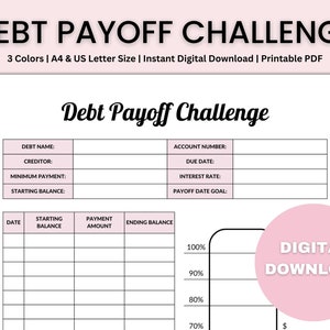 Desafío de pago de deuda, Sin deudas, Seguimiento de pago de deuda, Seguimiento de pago de deuda imprimible, Desafío de ahorro, PDF imprimible, Carta de EE. UU./A4