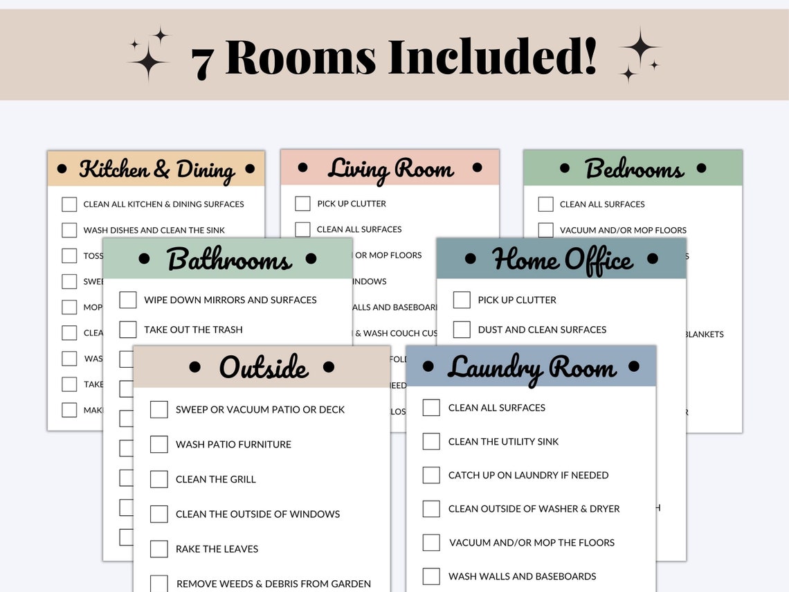 Printable Cleaning Cards, Room by Room Cleaning Cards, Family Chore ...