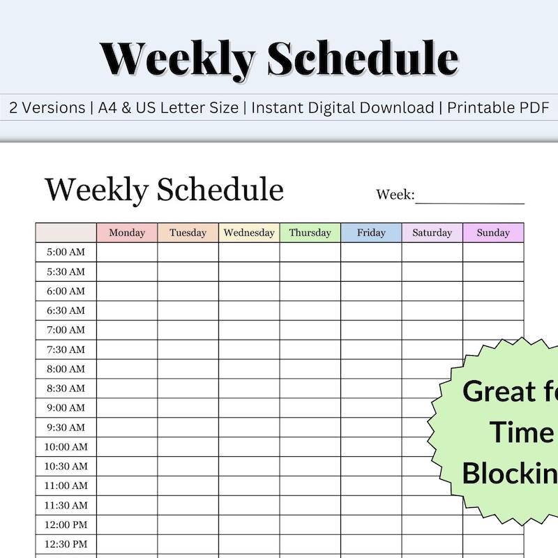 Color Coded Schedule - Etsy