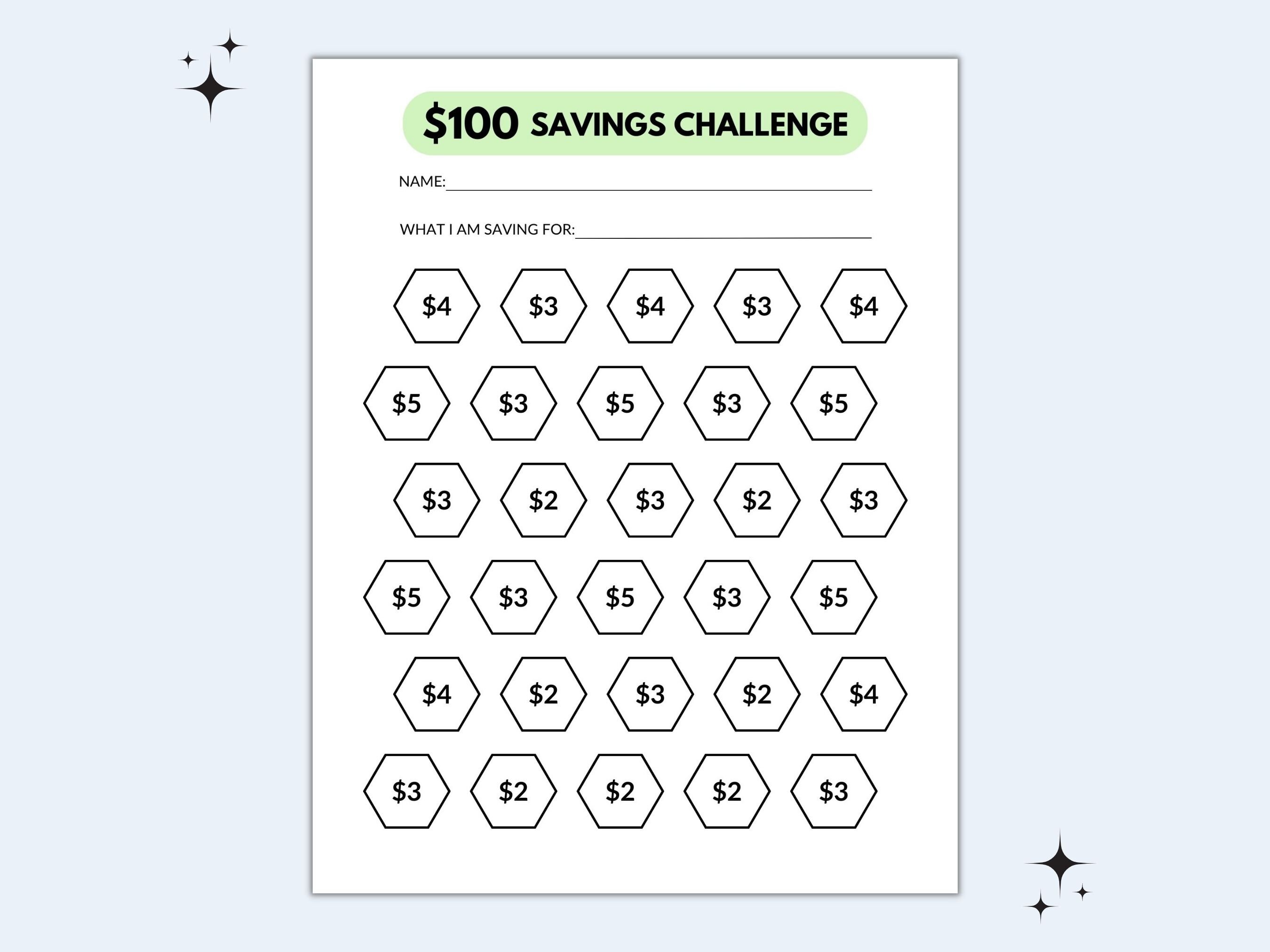 100 Dollar Savings Challenge, Kids Savings Tracker, Easy 100 Dollar Savings Challenge, Kids Savings Tracker, Easy