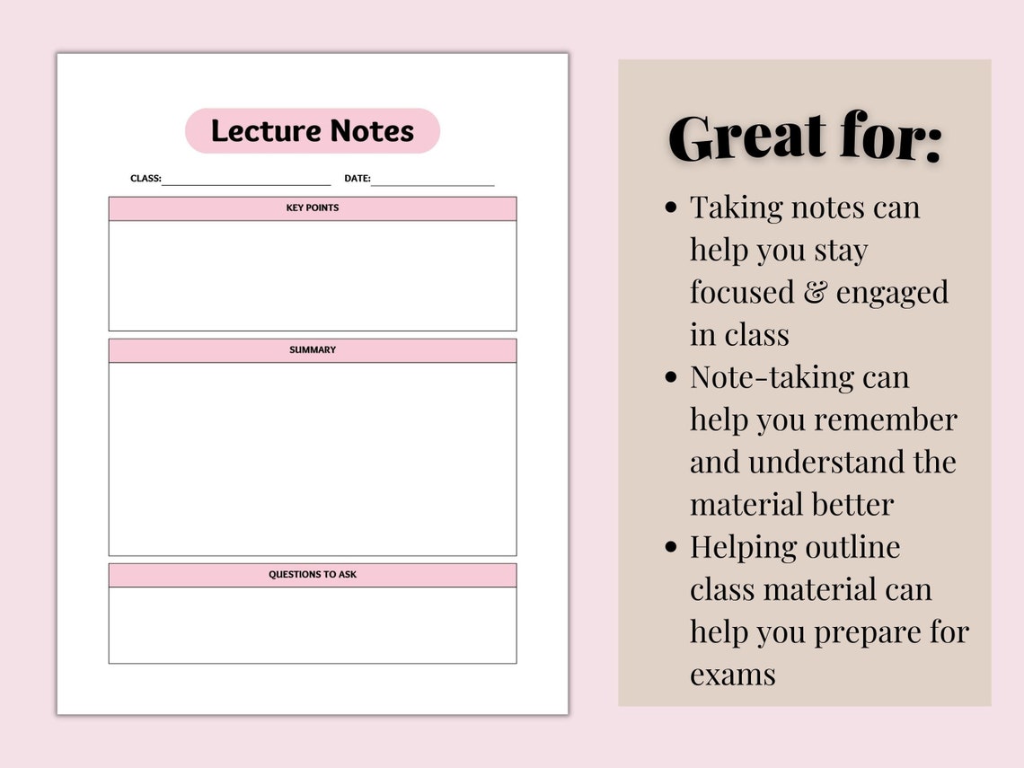 Lecture Notes Template, Printable Lecture Notes, College Planner, Study ...