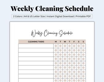 Weekly Cleaning, Cleaning Checklist, Printable Cleaning Schedule, Household Planner Printable, Cleaning Routine, House Chores, US Letter/A4