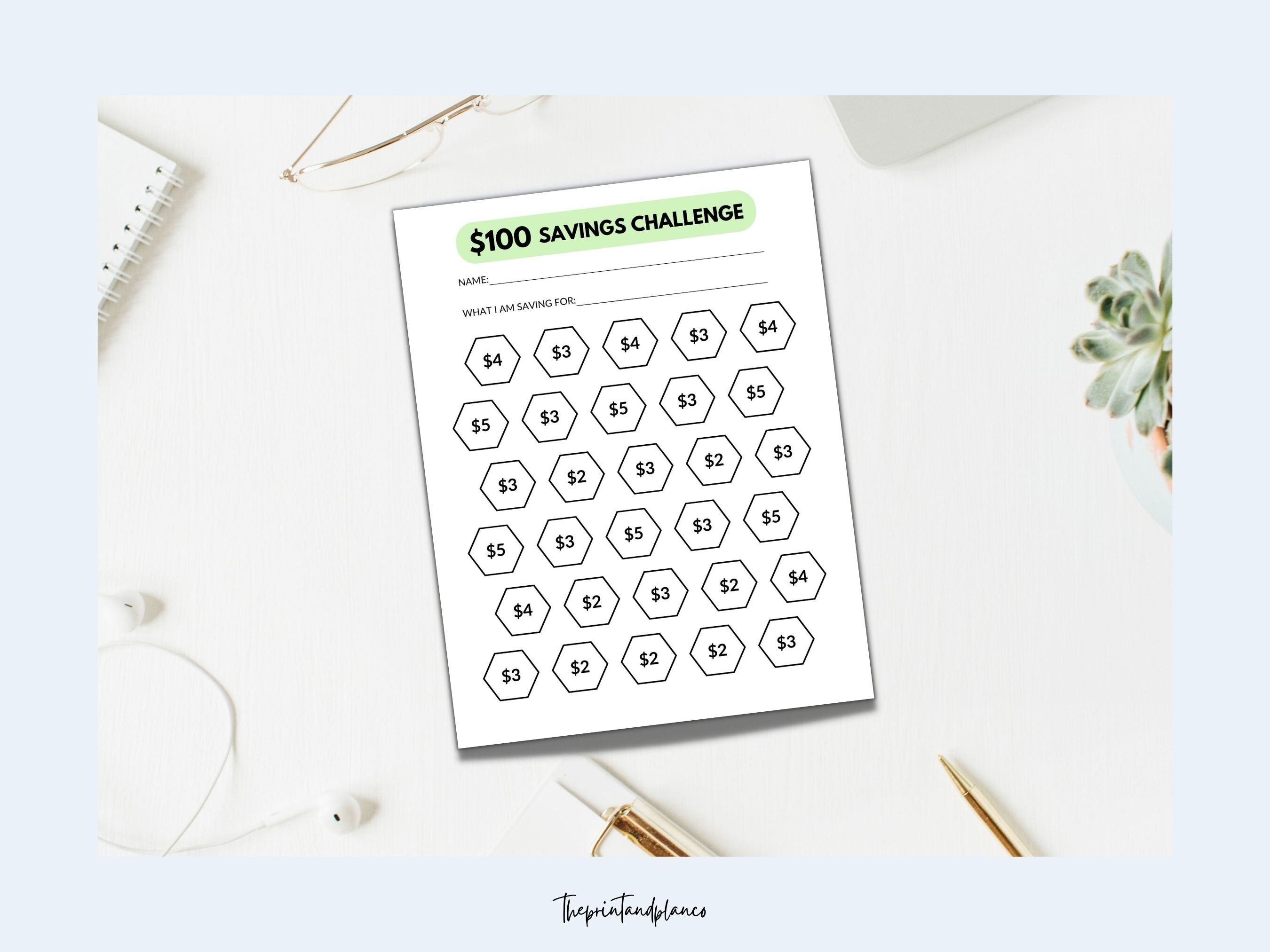 100 Dollar Savings Challenge, Kids Savings Tracker, Easy
