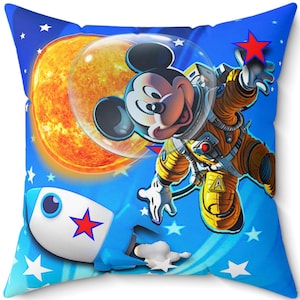 Almohada vintage de Mickey Mouse con diseño de astronauta (4 tamaños), diseño espacial vintage, arte clásico de 1928 de Vintage Mouse, 1928