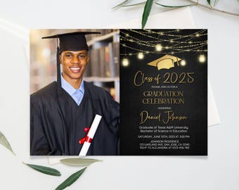 Class of 2025 Graduation Invitation Template with Photo, Modern Graduation Announcement, Senior Graduation Party Boys Graduation Invite a14