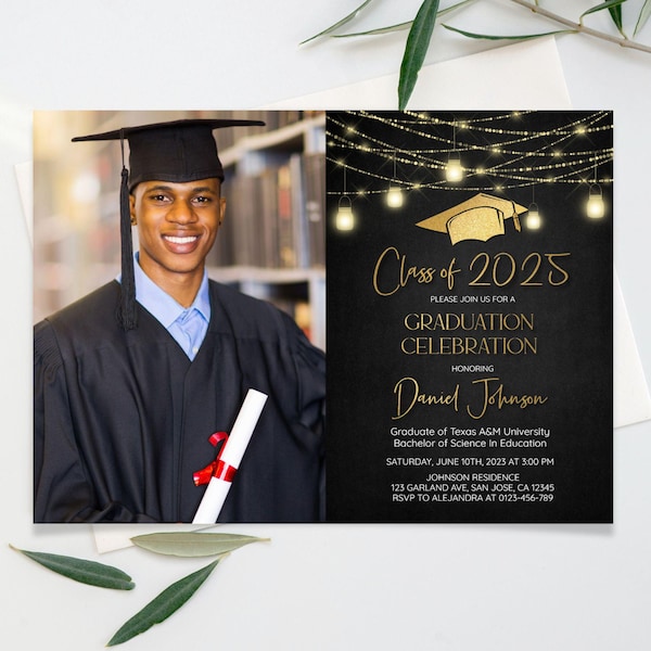 Class of 2026 Graduation Invitation Template with Photo, Modern Graduation Announcement, Senior Graduation Party Boys Graduation Invite a14