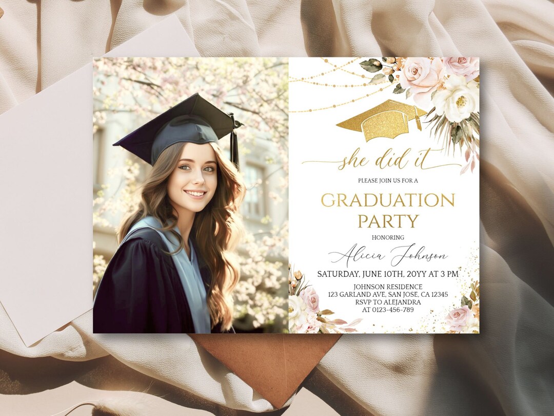 Editable Graduation Party Invitation Template, Floral Graduation Party ...