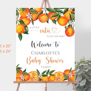 EDITIERBAR Orange „A Little Cutie is on the Way“ Babyparty-Streusel Willkommensschild Geschlechtsneutrale Babyparty-Dekorationen Sofortiger Download a27