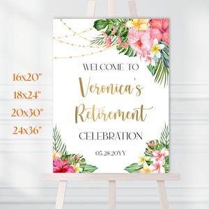 Retirement Party Welcome Sign Template, Tropical Retirement Party decorations Editable Welcome Sign Printable Party Decorations Digital 24