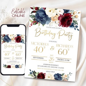 Adult Dual Joint Birthday Invitation Combined Birthday Party Double party invitation Any Age Joint Birthday Party Editable Invite digital 41