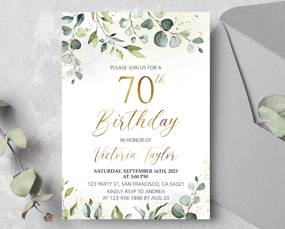 Editable 70th Birthday Invitation for Women, Birthday Party Invite