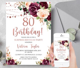 Sottobicchiere Quadrato Lucido Con Scritta Happy 80th Birthday E Fiori – Regalo Simpatico Per Compleanno