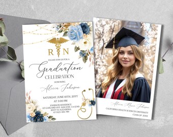 Editable Nursing Graduation Invitation with photo, Registered Nurse Invitation RN invite LVN, Graduation Party Invitation Digital Download