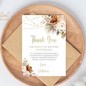 Thank You Card Template, Thank You Card Printable, Thank you Card, Floral Thank You, Boho Floral, Printable Digital Template a19