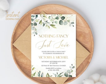 Nothing Fancy Just Love Wedding Invitation template, Casual wedding party invitations, Elopement Announcement Printable Digital Download a26