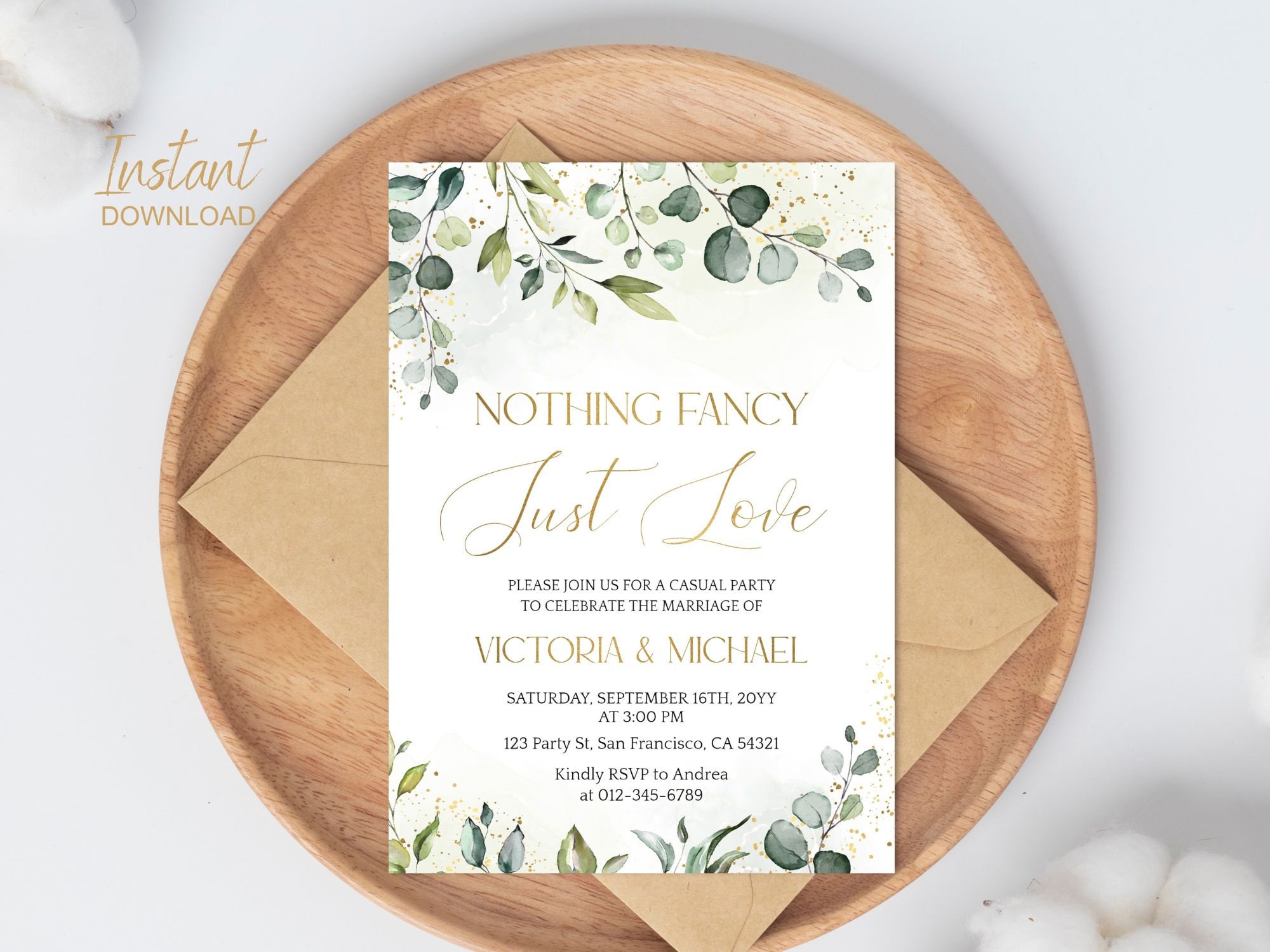 Nothing Fancy Just Love Wedding Invitation template, Casual wedding party invitations, Elopement Announcement Printable Digital Download a26