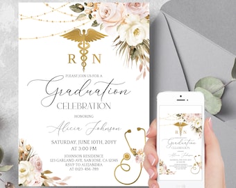Editable Nursing Graduation Invitation, Registered Nurse Invitation, RN invite, LVN Invite, Graduation Party Invitation Digital Download a14