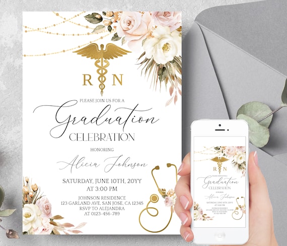 Editable Nursing Graduation Invitation, Registered Nurse Invitation, RN invite, LVN Invite, Graduation Party Invitation Digital Download a14