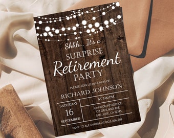 Retirement invitations for men, Surprise Retirement Party invitation Editable Template, Rustic Wood, Digital Printable INSTANT DOWNLOAD a28