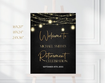Retirement Party Welcome Sign Party Decorations Elegant Black and Gold Retirement Welcome Poster Editable Template Digital Download 25