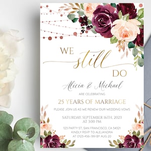 Editable We still do anniversary invitation, Floral Vow Renewal Invitation, Printable Wedding Anniversary Invite, Digital Download a18