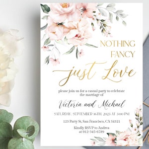 Nothing Fancy Just Love Wedding Invitation template, Casual wedding party invitations, Elopement Announcement Printable Digital Download a18