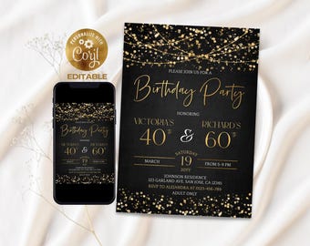 Adult Joint Birthday Invitation Combined Birthday Party Double party invitation Any Age Joint Birthday Party Editable Invite DIY Evite a25