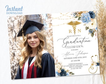 Editable Nursing Graduation Invitation With Photo, Registered Nurse Invitation, RN invite, LVN Invite, Graduation Party Invitation Digital